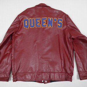 Vintage 1991 QUEEN'S UNIVERSITY Leather Varsity Jacket Men's 38 Made in Canada